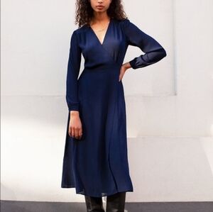 Aritzia Babaton Long Sleeve Navy Wrap Dress with Sheer Back